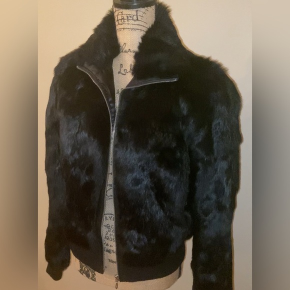 Wilsons Leather: Black AUTHENTIC vintage Rabbit Fur Bomber Jacket - Picture 1 of 7